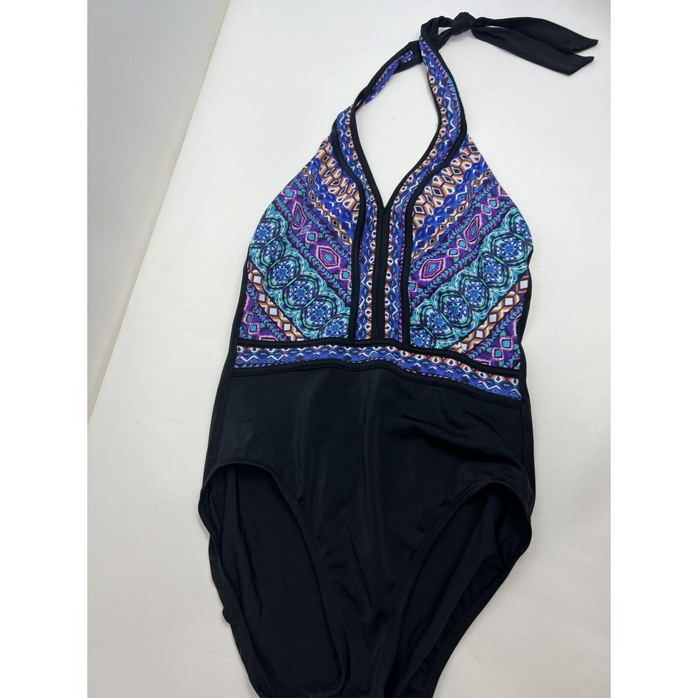 Aqua Green One Piece Swimsuit Women's V-Neck Blue Purple Black Sz Medium